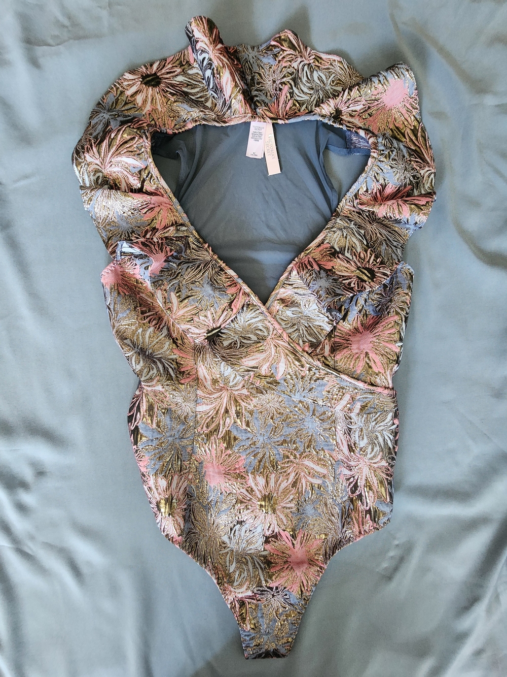 Victoria's Secret Dream Angels Shine Brocade Ruffle Bodysuit M